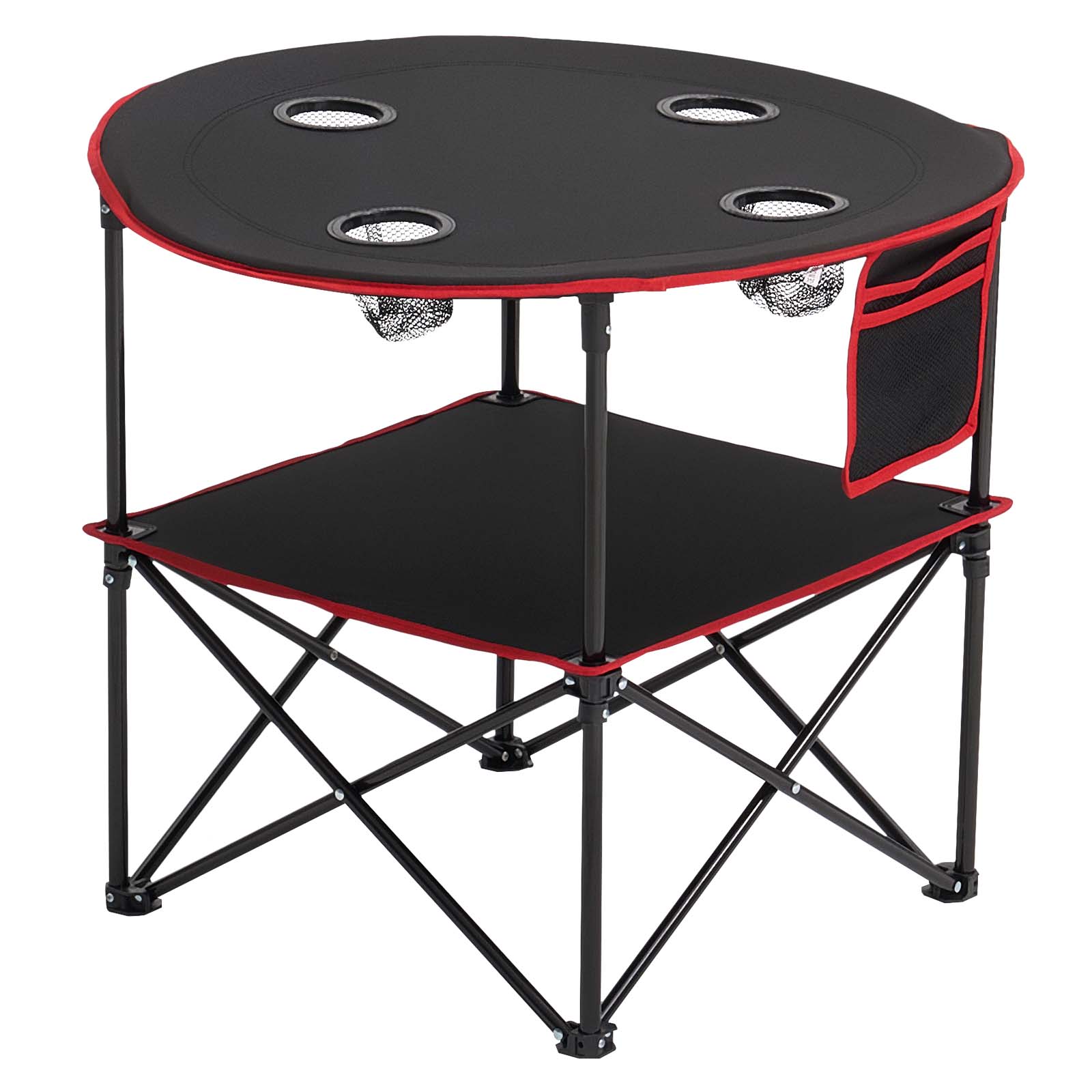Folding Portable Camping Table Oxford Outdoor Picnic RoundTable 4 Cup Holders_voghion.com